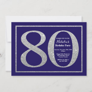 80. Geburtstag Navy Blue and Silver Glitzer Einladung
