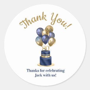 80. Geburtstag Navy Blue Balloon Cake Vielen Dank Runder Aufkleber