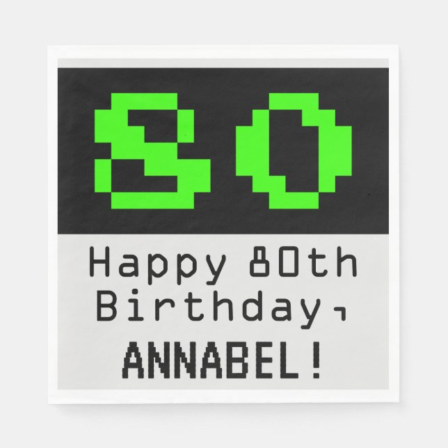 80. Geburtstag - Nerdy / Geeky Style "80" & Name Serviette (Vorderseite)