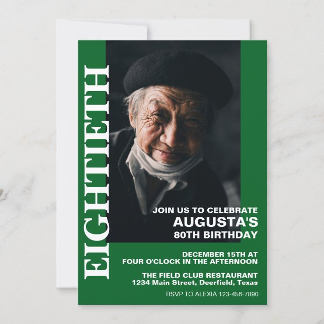 80. Geburtstag oder JEDES ALTER Elegantes Party Einladung (Vorderseite)