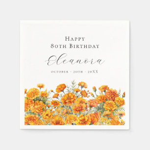 80. Geburtstag Oktober Geburtsmonatsblume Tagetes Serviette