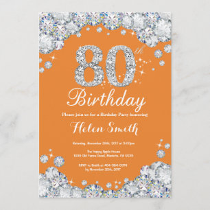 80. Geburtstag Orange und Silver Diamond Einladung