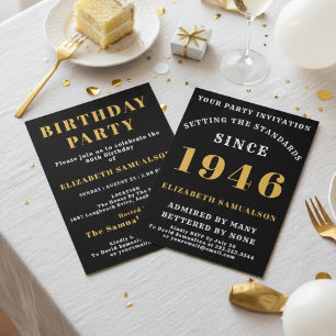 80. Geburtstag Personalisiert Black & Gold 1946 Einladung