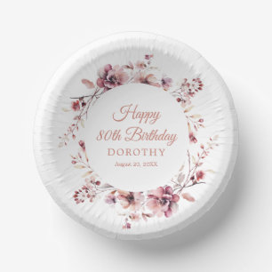 80. Geburtstag Personalisiert Burgund Pink Pink Fl Pappteller