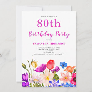 80. Geburtstag Pink Floral Einladung