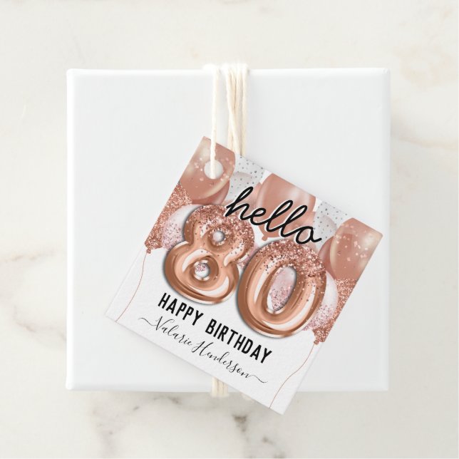 80. Geburtstag Pink Glitzer Balloons Geschenkanhänger (Beispiel)
