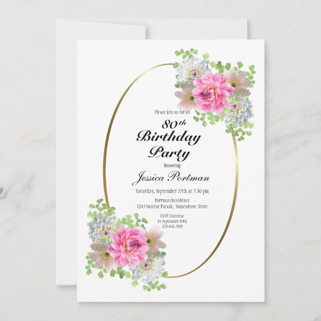 80. Geburtstag Pink Gold Party Einladung (Vorderseite)