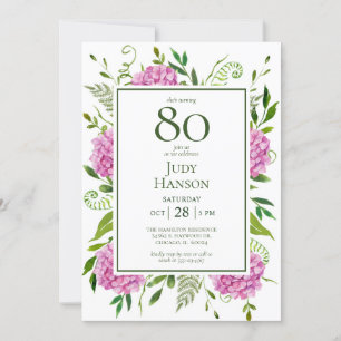 80. Geburtstag Pink Hydrangeas Einladung