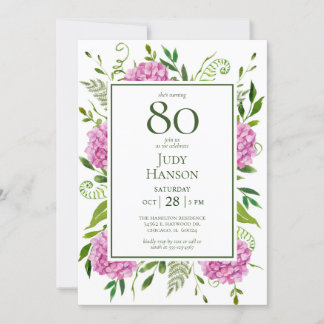 80. Geburtstag Pink Hydrangeas Einladung