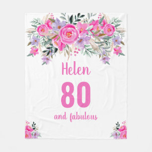 80. Geburtstag pinkfarbene Blumenvlies-Decke Fleecedecke