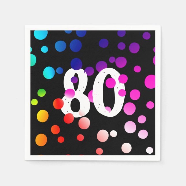 80. Geburtstag Rainbow Dots auf Black Serviette (Vorderseite)