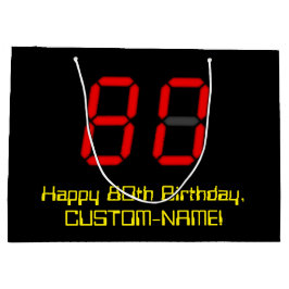 80. Geburtstag: Red Digital Clock Style "80" + Nam Große Geschenktüte
