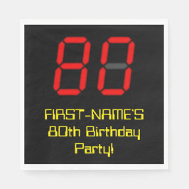 80. Geburtstag: Red Digital Clock Style "80" + Nam Serviette