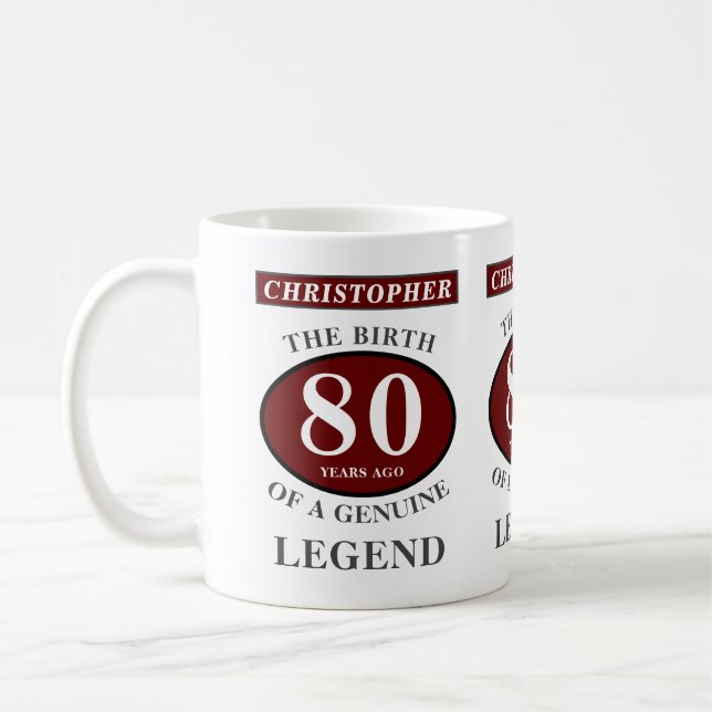 80. Geburtstag Red Genuine Legend Ihren Namen hinz Kaffeetasse (Links)