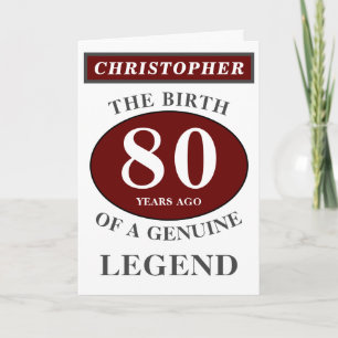 80. Geburtstag Red Genuine Legend Ihren Namen hinz Karte