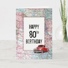 80. Geburtstag Red Retro Truck auf Karte