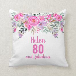 80. Geburtstag rosa Aquarell Blumenkissen Kissen