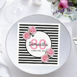 80. Geburtstag rosa Blume schwarze Streifen Name Serviette