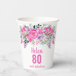 80. Geburtstag rosa Blumenbecher Pappbecher