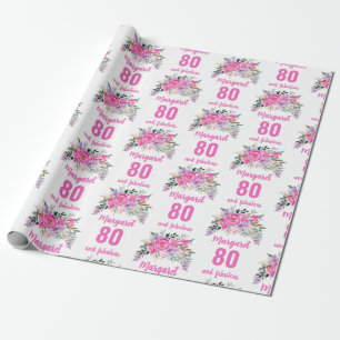 80. Geburtstag rosa Blüte Geschenkpapier