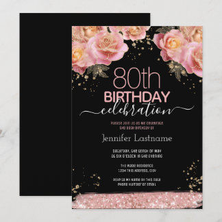 80. Geburtstag Rosa Glitzer Blumenladen Einladung