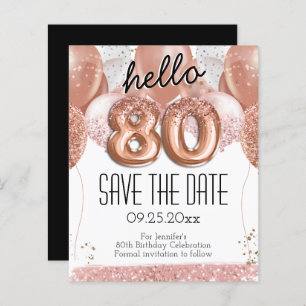 80. Geburtstag Rosa Glitzer Save the Date