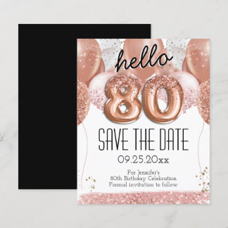 80. Geburtstag Rosa Glitzer Save the Date
