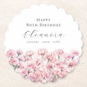 80. Geburtstag Rosa Nelke Januar-Geburtsblume Untersetzer