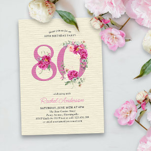 80. Geburtstag Rosa Pfingstrose Florale Nummer 80 Einladung