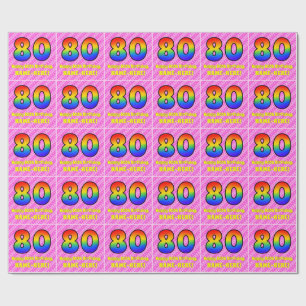 80. Geburtstag: Rosa Streifen & Herz, Regenbogen # Geschenkpapier
