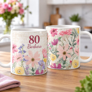80. Geburtstag Rosa Wildblumen Geschenk für Sie Kaffeetasse