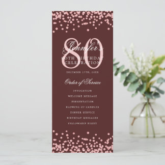 80. Geburtstag Rose Gold Menü Burgund Einladung