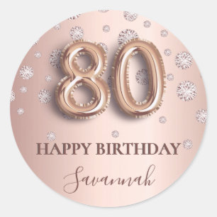 80. Geburtstag Rose Gold rosa Diamanten Ballon Sch Runder Aufkleber