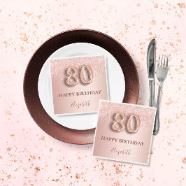 80. Geburtstag Rose Goldblush Glitzer Tropfen Name Serviette