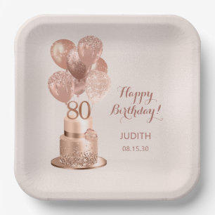 80. Geburtstag Roségold Kuchen Papier Teller