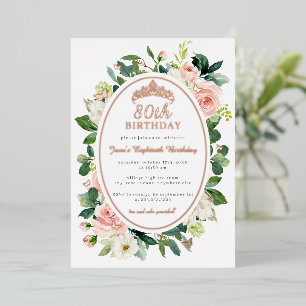 80. Geburtstag Roségold Rosa Schmetterling Floral Folieneinladung