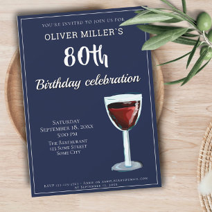80. Geburtstag Rotwein Marineblaue Party Einladung