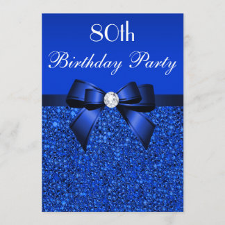 80. Geburtstag Royal Blue Sequins Bow und Diamond Einladung
