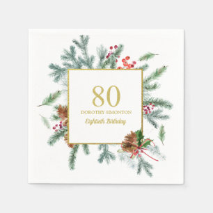 80. Geburtstag Rustikale Wintergrün Roter Bow Serviette