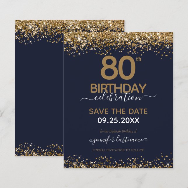 80. Geburtstag Save the Date Einladung (Vorne/Hinten)