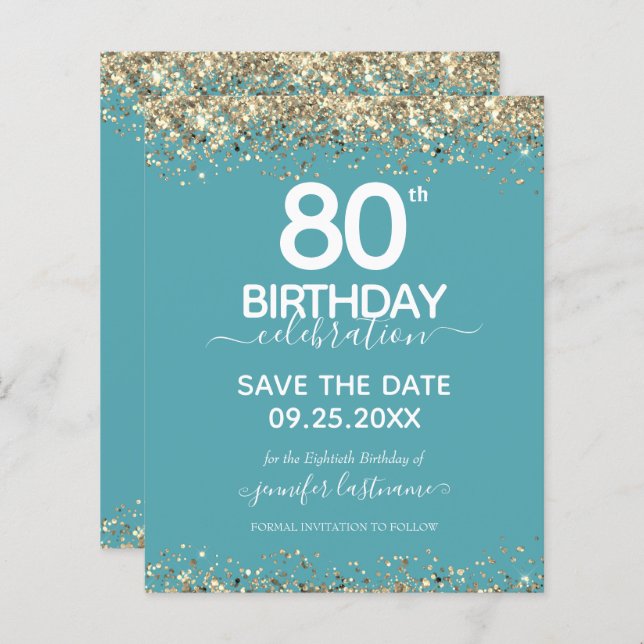 80. Geburtstag Save the Date Einladung (Vorne/Hinten)