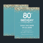 80. Geburtstag Save the Date Einladung<br><div class="desc">Eleganter Imitat Gold Glitzer mit schimmernden Konfetti Highlights auf der Ober- und Untergrenze. Alle Texte sind individuell einstellbar und lassen sich für Ihr eigenes Party leicht ändern. Sehr elegantes Design aus dem 80. Jahrhundert.</div>