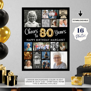 80. Geburtstag Schwarz Gold 16 Foto Prost auf die Poster