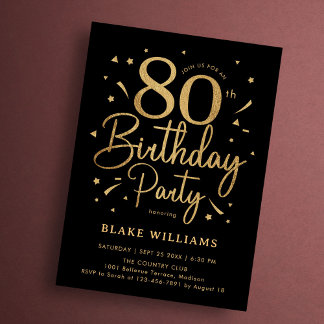 80. Geburtstag Schwarz Gold Einladung