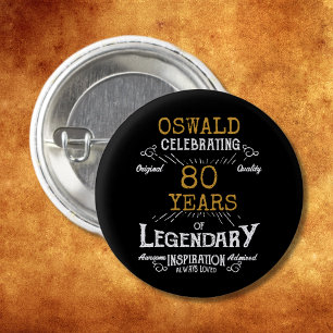 80. Geburtstag Schwarz Gold Legendär Retro Button