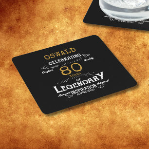 80. Geburtstag Schwarz Gold Legendäres Retro Rechteckiger Pappuntersetzer