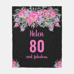 80. Geburtstag schwarz rosa Blumenvlies Decke