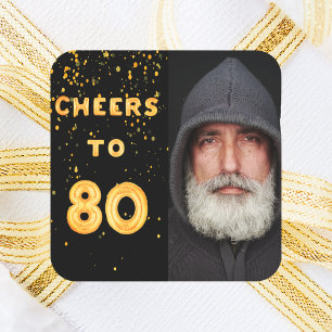 80. Geburtstag schwarze Falte jubelt Männer Quadratischer Aufkleber