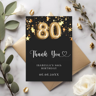 80. Geburtstag schwarze goldene Sterne Dankeskarte