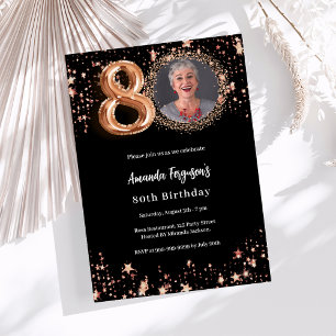 80. Geburtstag schwarze Rose Gold Foto Sterne Luxu Einladung